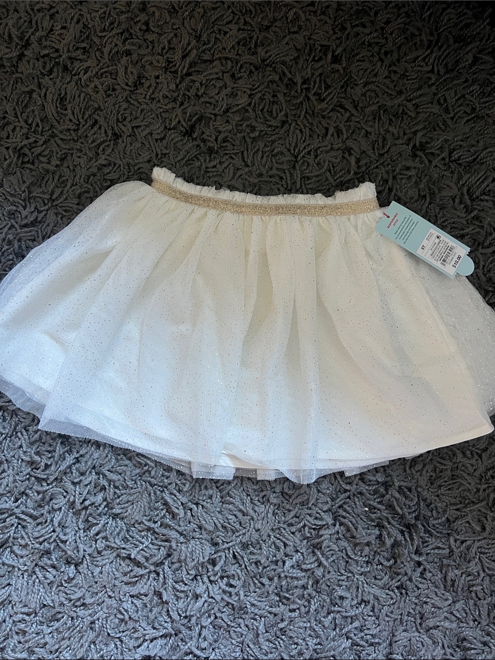 Cat & Jack White Glitter Tulle Skirt with Gold Waistband